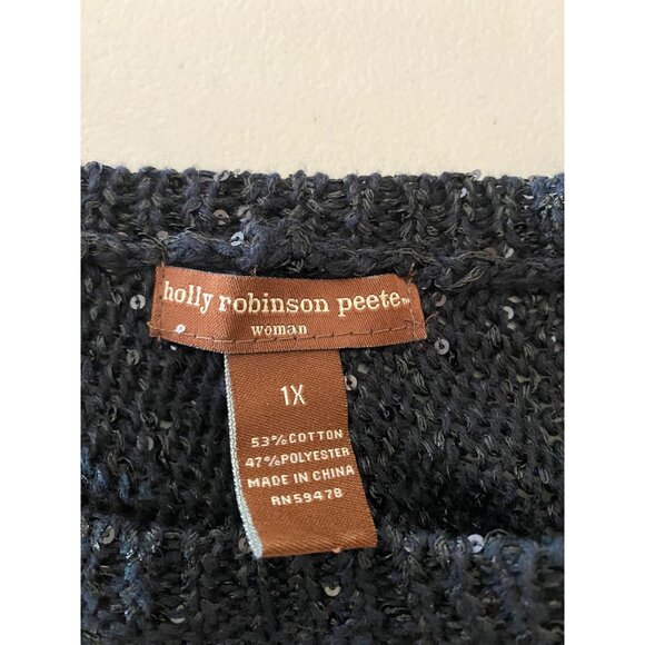 Holly Robinson Peete Open front Cardigan Sweater Black Sequin Knit 1X - Picture 3 of 9